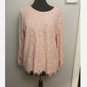 3-28 Worthington pink lace top blouse XL romantic feminine